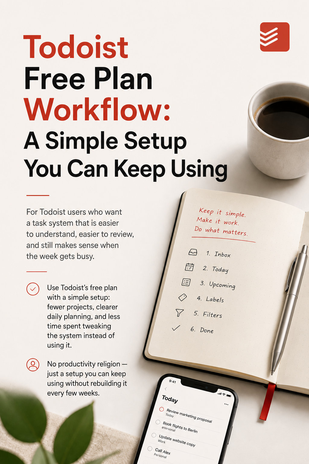 Todoist Free Plan Workflow: A Simple Setup You Can Keep Using cover
